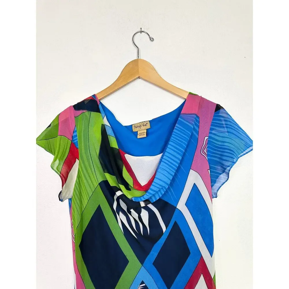 Y2K Colorful Bias Cut Flutter Dress size large - Picture 3 of 8